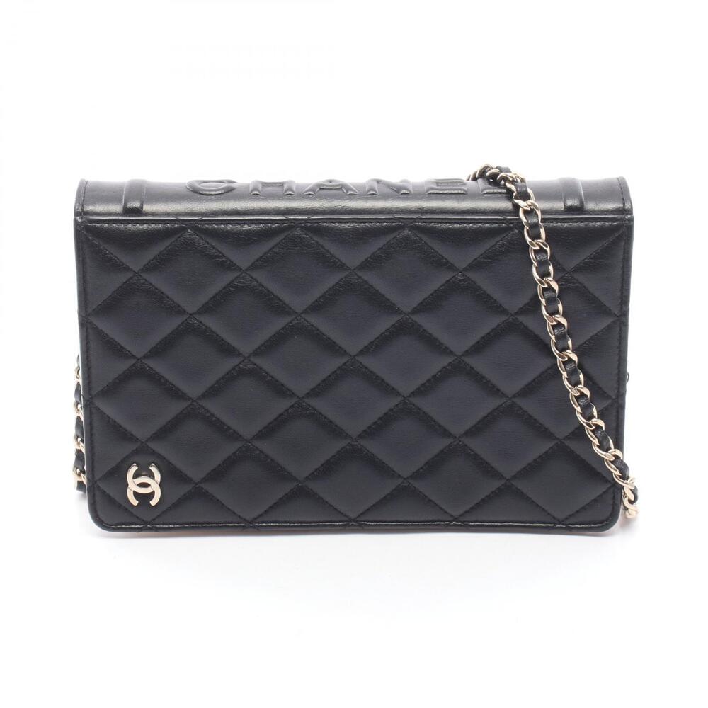 Chanel BOOK Matelasse Shoulder Bag Lambskin Leather Black White
